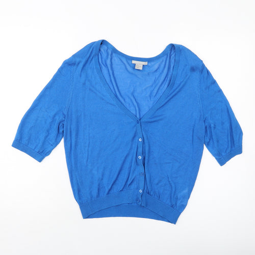 H&M Womens Blue V-Neck Lyocell Shrug Jumper Size L