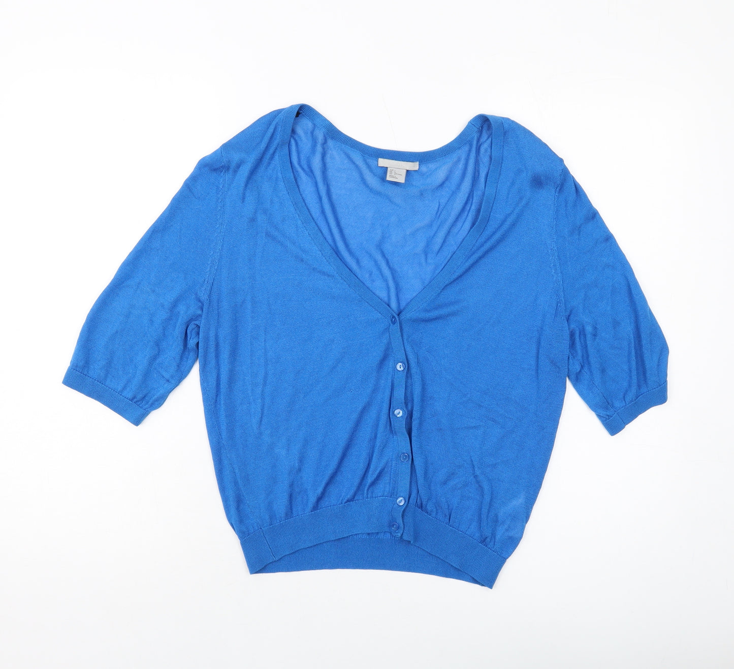 H&M Womens Blue V-Neck Lyocell Shrug Jumper Size L