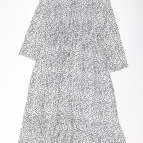 New Collection Womens White Geometric Polyester A-Line Size XS Round Neck Button