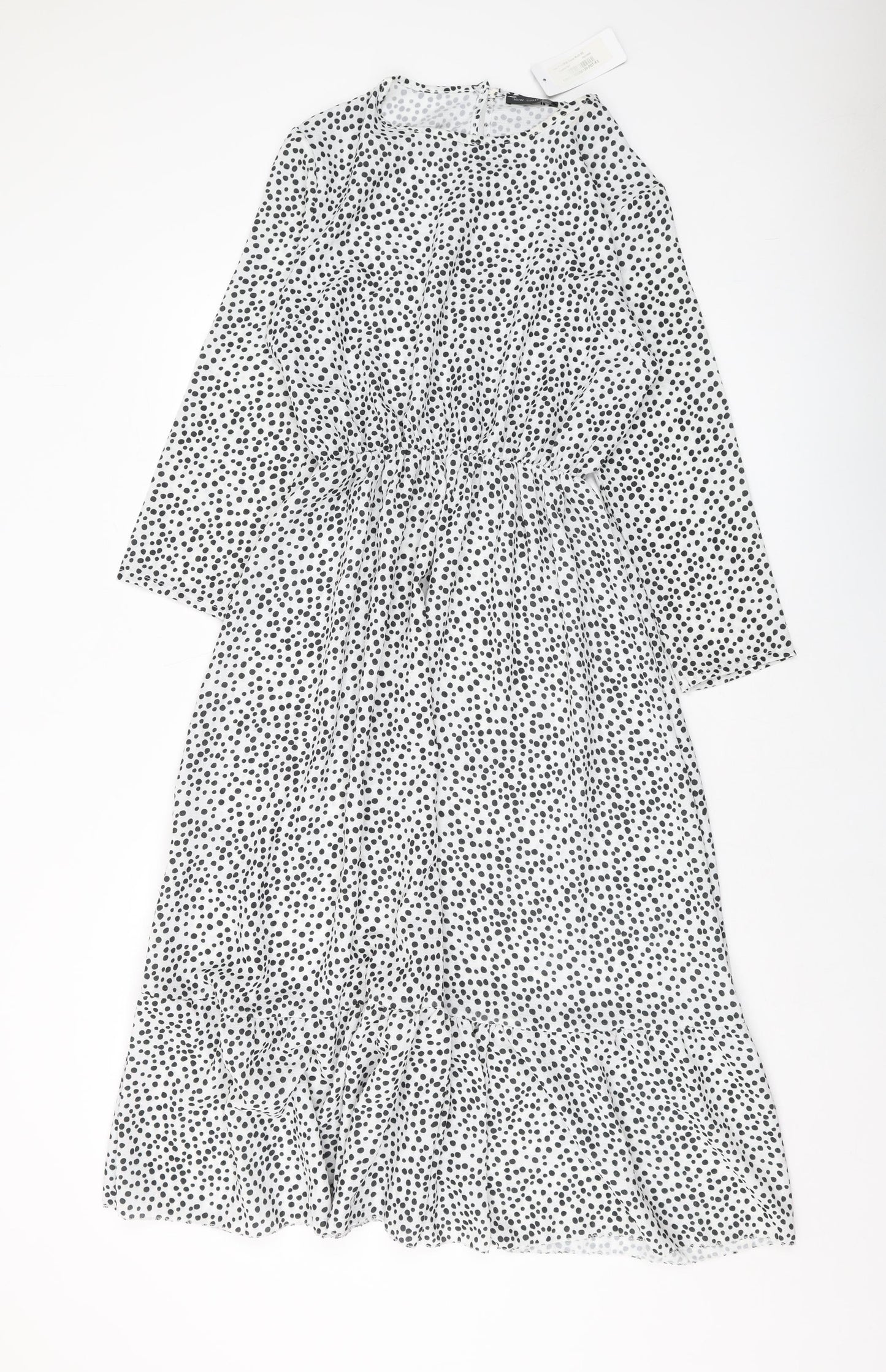 New Collection Womens White Geometric Polyester A-Line Size XS Round Neck Button