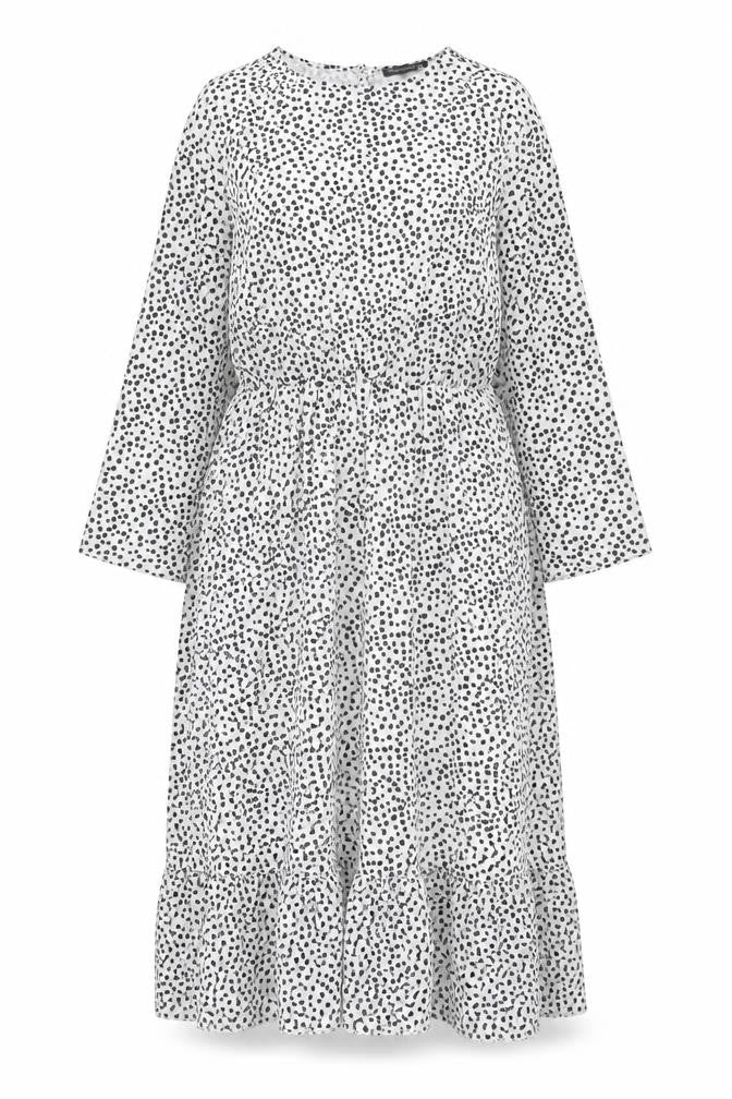 Front view of New Collection women’s white geometric polyester a-line, size XS, round neck button