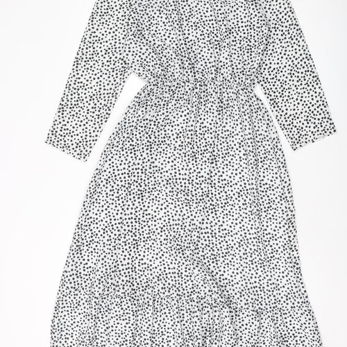 New Collection Womens White Geometric Polyester A-Line Size XS Round Neck Button