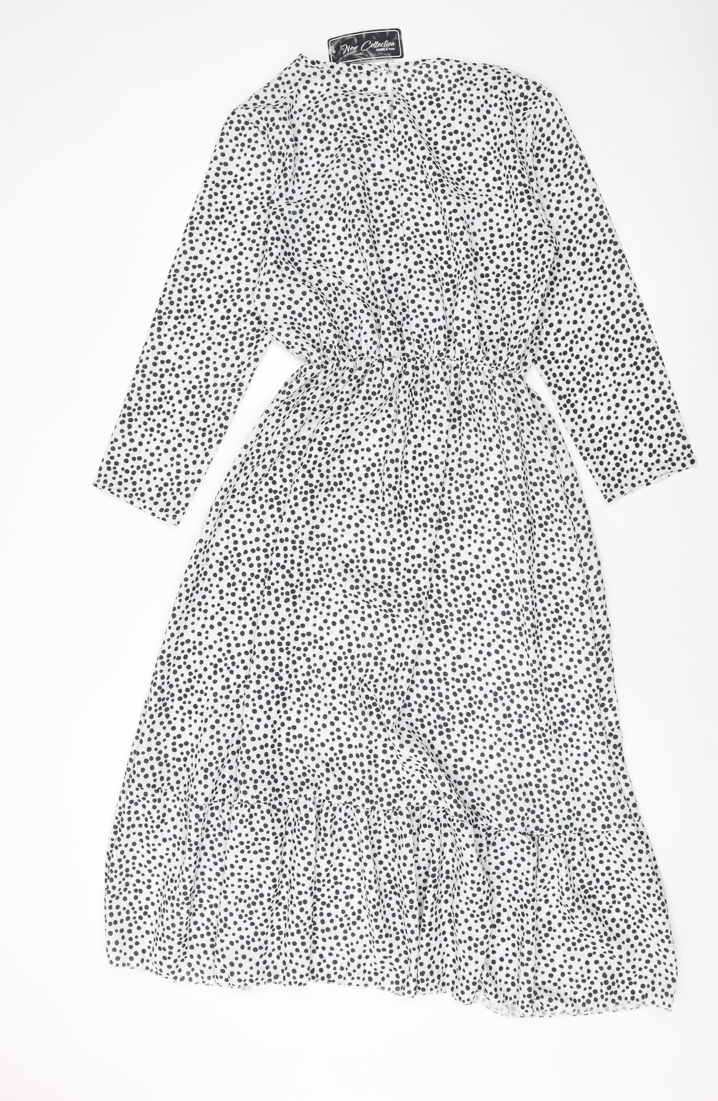 New Collection Womens White Geometric Polyester A-Line Size XS Round Neck Button