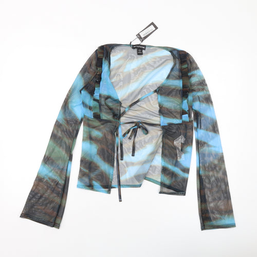 PRETTYLITTLETHING Womens Multicoloured Geometric Polyester Kimono Blouse Size 8 V-Neck