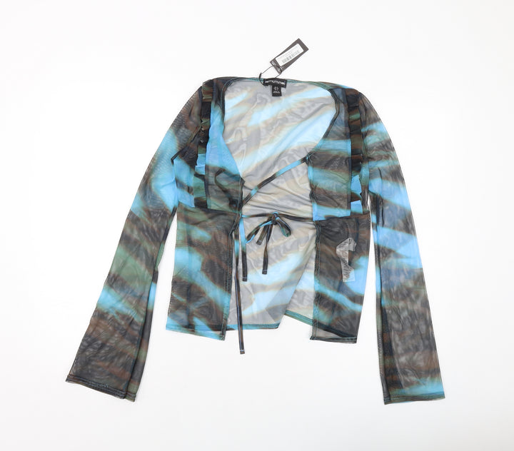 PRETTYLITTLETHING Womens Multicoloured Geometric Polyester Kimono Blouse Size 8 V-Neck