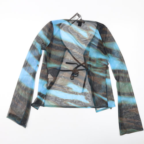 PRETTYLITTLETHING Womens Multicoloured Geometric Polyester Kimono Blouse Size 8 V-Neck