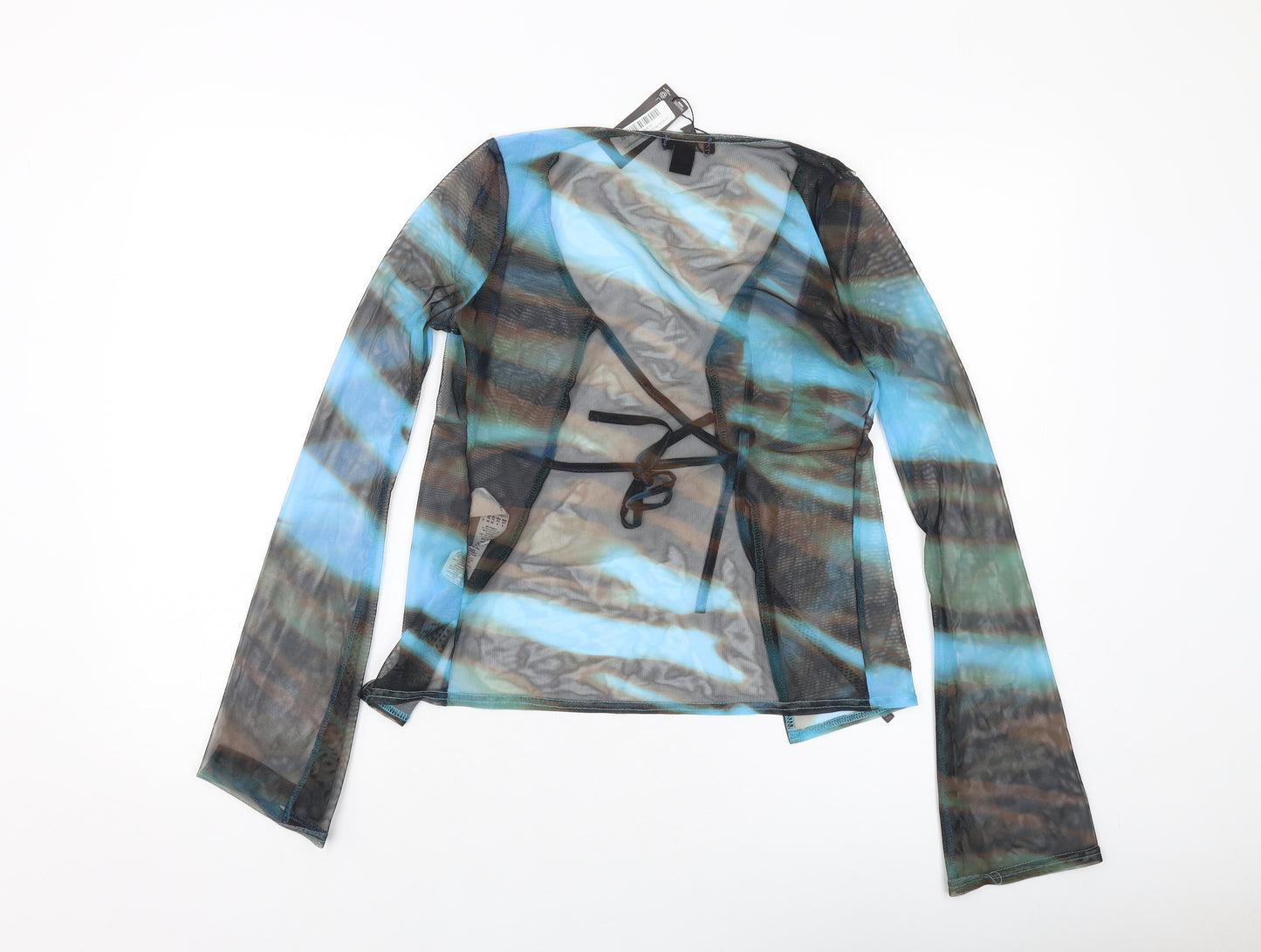 PRETTYLITTLETHING Womens Multicoloured Geometric Polyester Kimono Blouse Size 8 V-Neck