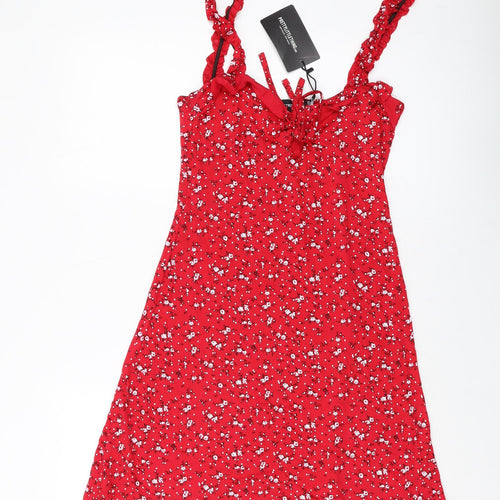 PRETTYLITTLETHING Womens Red Floral Viscose A-Line Size 12 Sweetheart Pullover