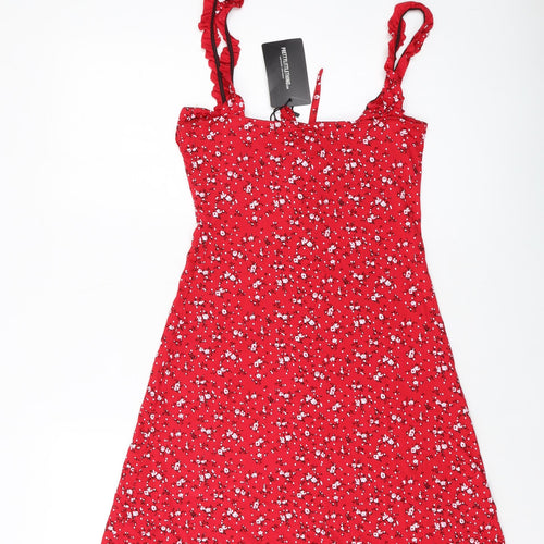 PRETTYLITTLETHING Womens Red Floral Viscose A-Line Size 12 Sweetheart Pullover