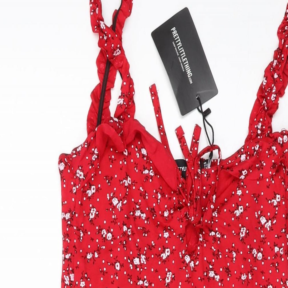 PRETTYLITTLETHING Womens Red Floral Viscose A-Line Size 12 Sweetheart Pullover