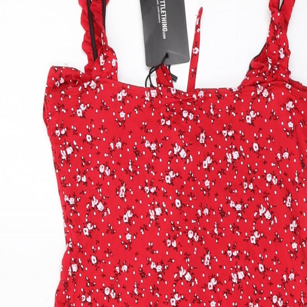 PRETTYLITTLETHING Womens Red Floral Viscose A-Line Size 12 Sweetheart Pullover