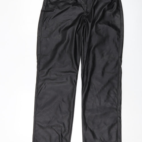 H&M Womens Black Polyester Trousers Size 14 L30 in Regular Button