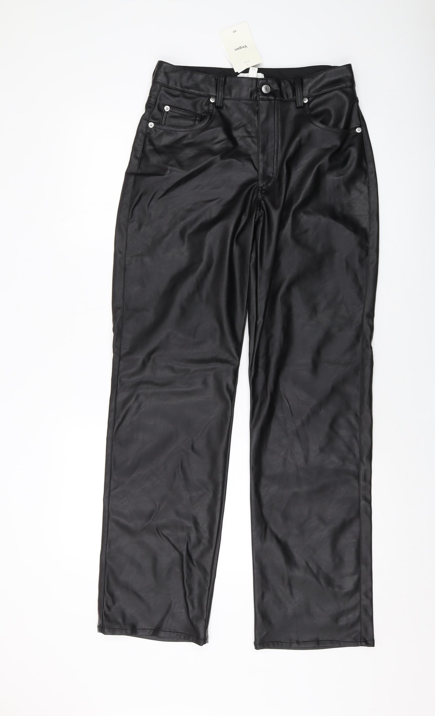 H&M Womens Black Polyester Trousers Size 14 L30 in Regular Button