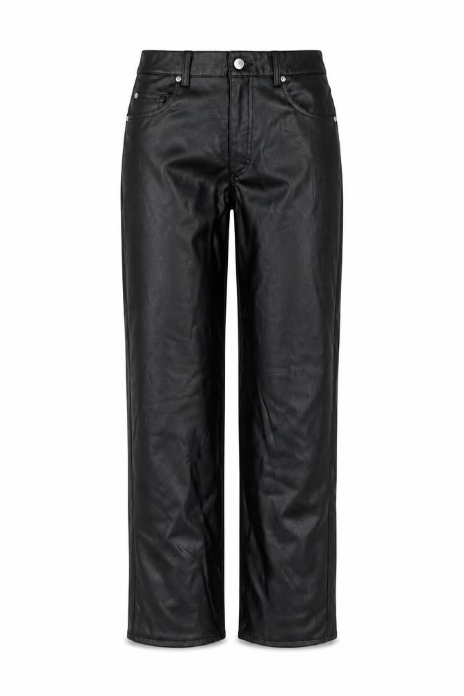 Front view of H&M women’s black polyester trousers, size UK 14, 30-inch leg regular button