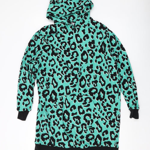 Tilbed Womens Green Animal Print Cotton Pullover Hoodie Size M Pullover