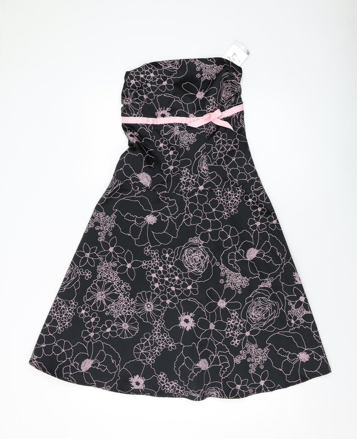 Lipsy Womens Black Geometric Cotton A-Line Size M Square Neck Zip
