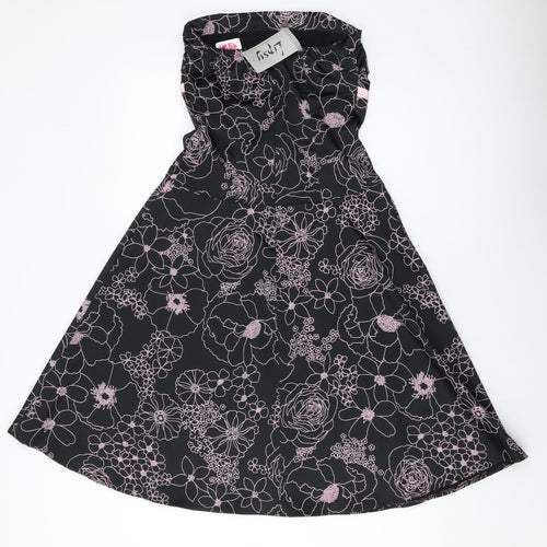 Lipsy Womens Black Geometric Cotton A-Line Size M Square Neck Zip