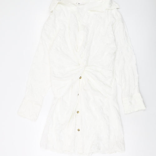 Showpo Womens Ivory Cotton Shirt Dress Size 12 V-Neck Button