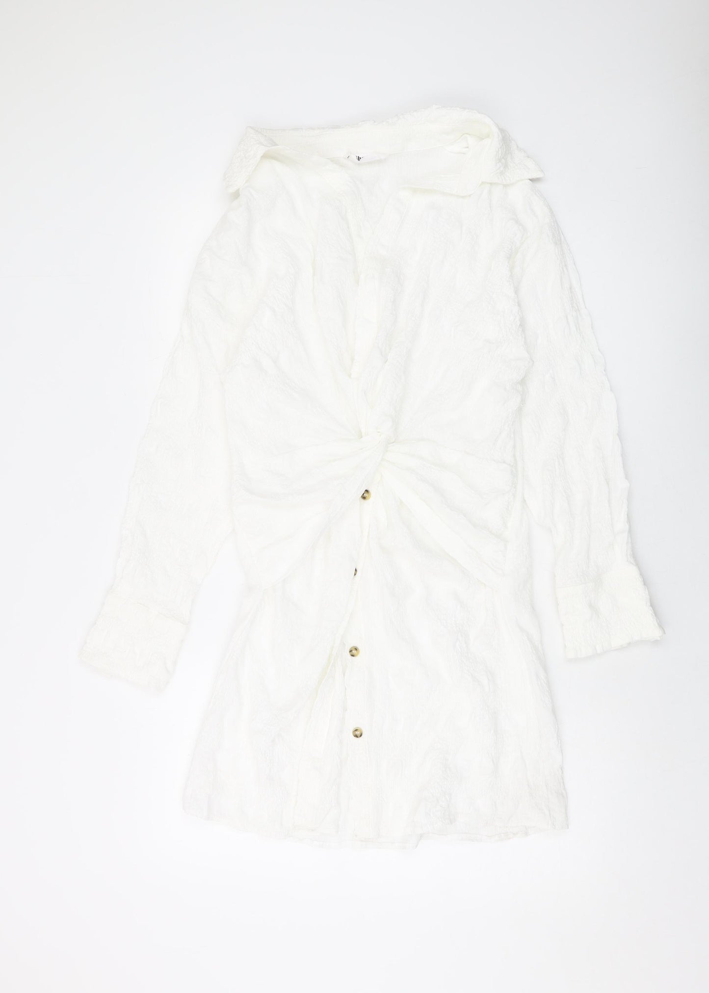 Showpo Womens Ivory Cotton Shirt Dress Size 12 V-Neck Button