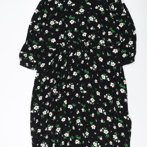 Marks and Spencer Womens Black Floral Viscose A-Line Size 20 Collared Button