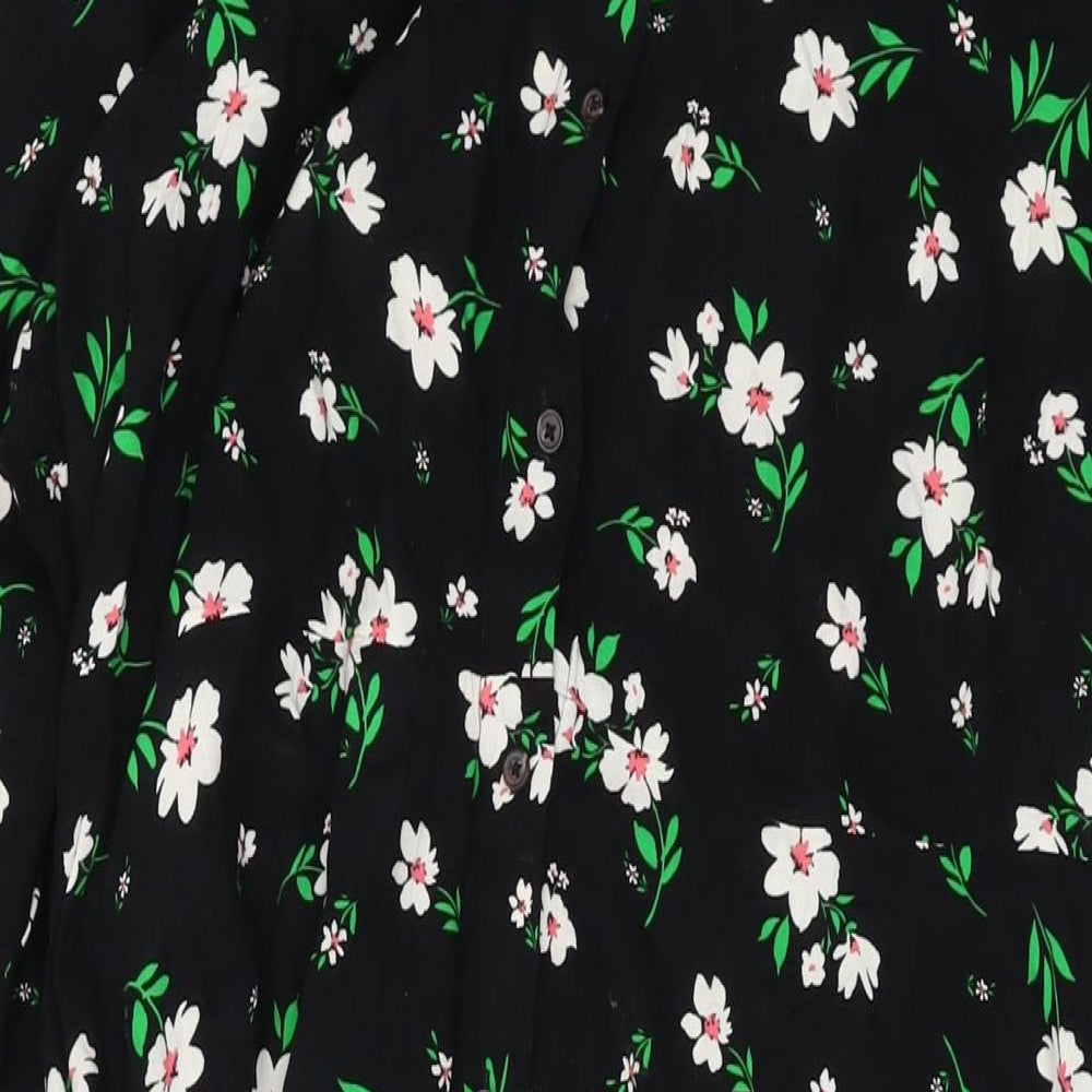 Marks and Spencer Womens Black Floral Viscose A-Line Size 20 Collared Button
