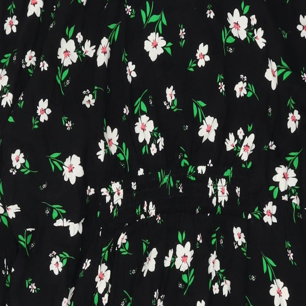 Marks and Spencer Womens Black Floral Viscose A-Line Size 20 Collared Button