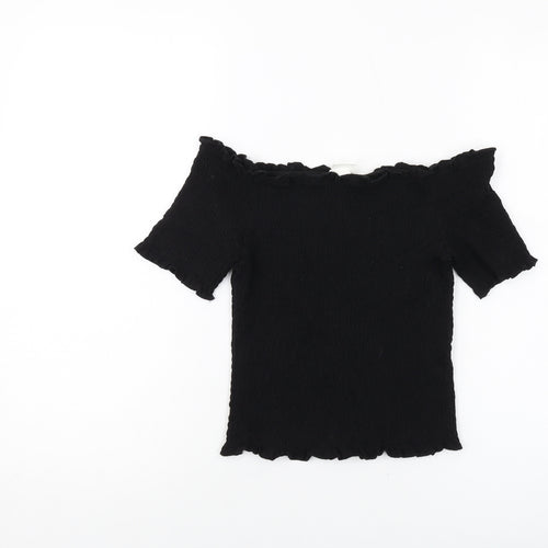 H&M Womens Black Cotton Basic T-Shirt Size M Square Neck