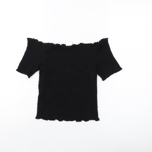 H&M Womens Black Cotton Basic T-Shirt Size M Square Neck
