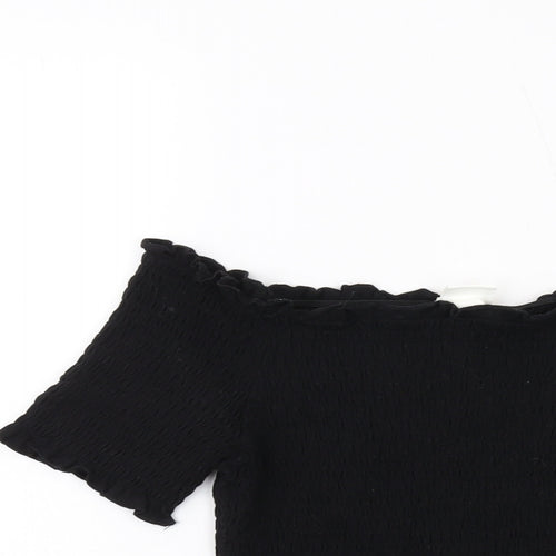 H&M Womens Black Cotton Basic T-Shirt Size M Square Neck