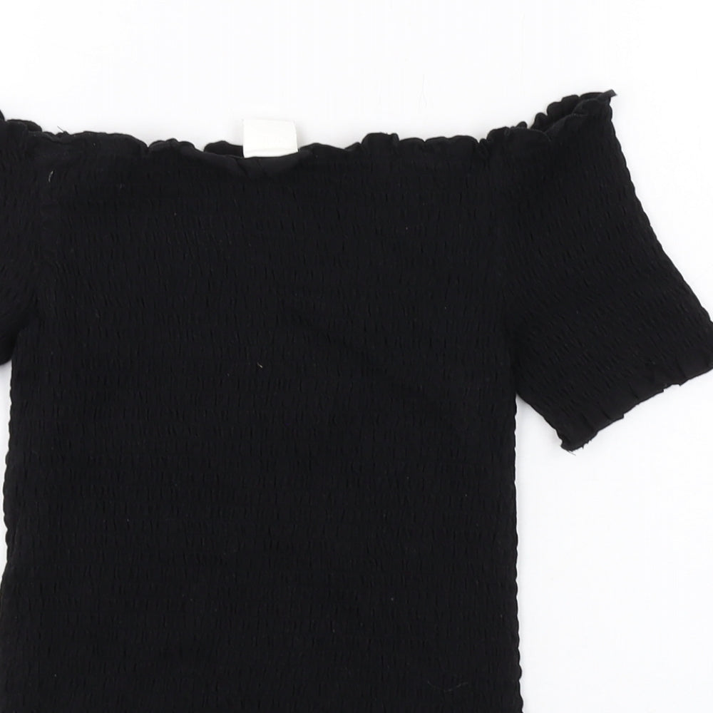 H&M Womens Black Cotton Basic T-Shirt Size M Square Neck
