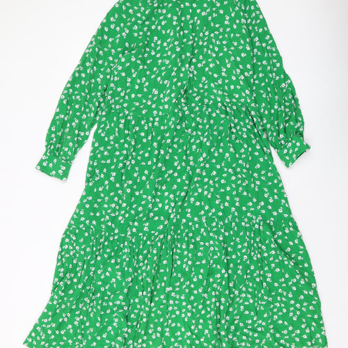 H&M Womens Green Geometric Viscose A-Line Size XS Collared Button