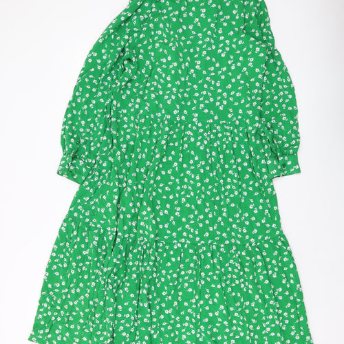 H&M Womens Green Geometric Viscose A-Line Size XS Collared Button