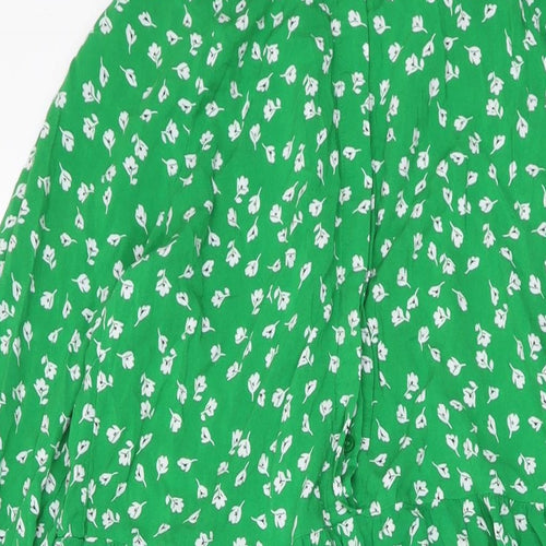 H&M Womens Green Geometric Viscose A-Line Size XS Collared Button