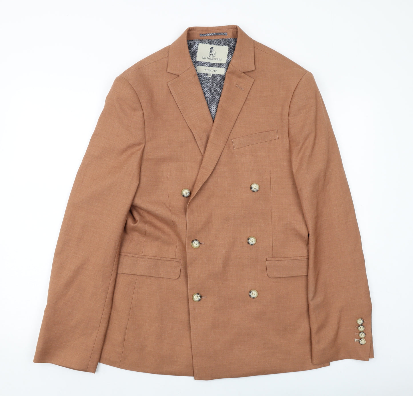 Spital Fields Mens Brown Polyester Jacket Suit Jacket Size 40 Regular