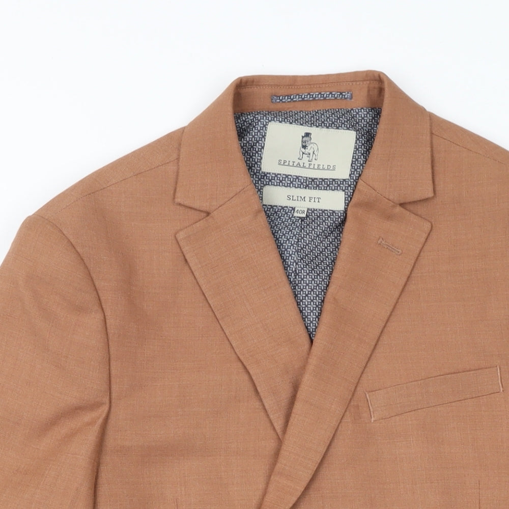 Spital Fields Mens Brown Polyester Jacket Suit Jacket Size 40 Regular