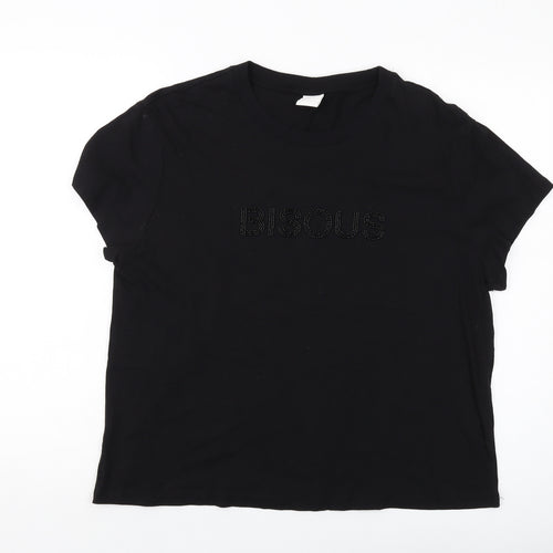 H&M Womens Black Cotton Basic T-Shirt Size L Crew Neck