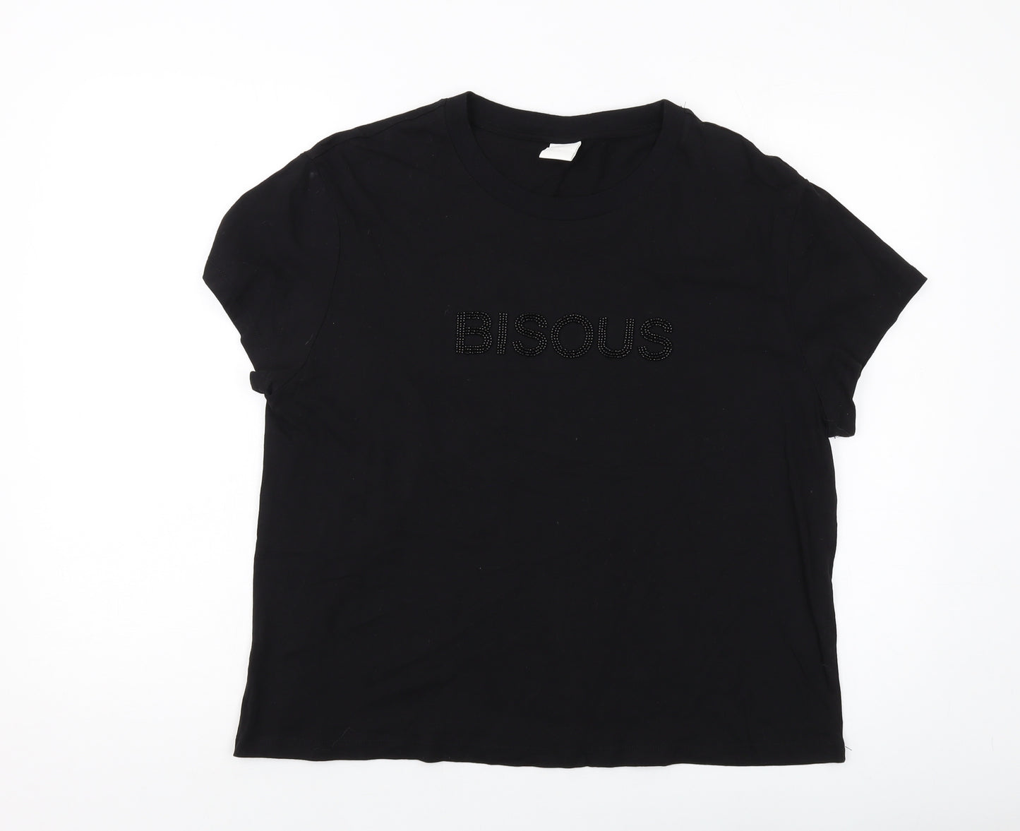 H&M Womens Black Cotton Basic T-Shirt Size L Crew Neck