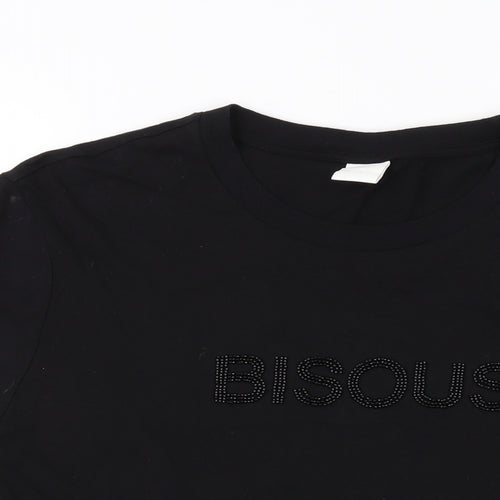 H&M Womens Black Cotton Basic T-Shirt Size L Crew Neck