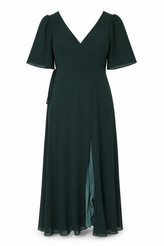Front view of Folkster women’s green polyester a-line, size L, v-neck zip