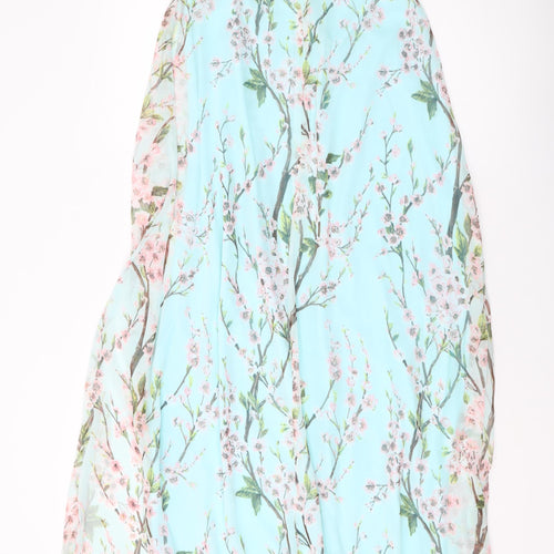Boohoo Womens Blue Floral Polyester A-Line Size 10 Square Neck Zip