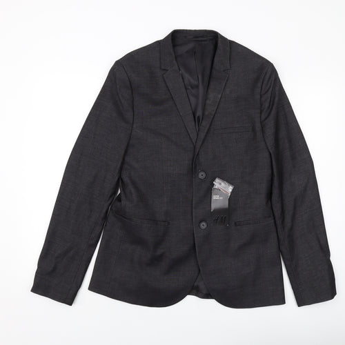H&M Mens Grey Polyester Jacket Suit Jacket Size 38 Regular