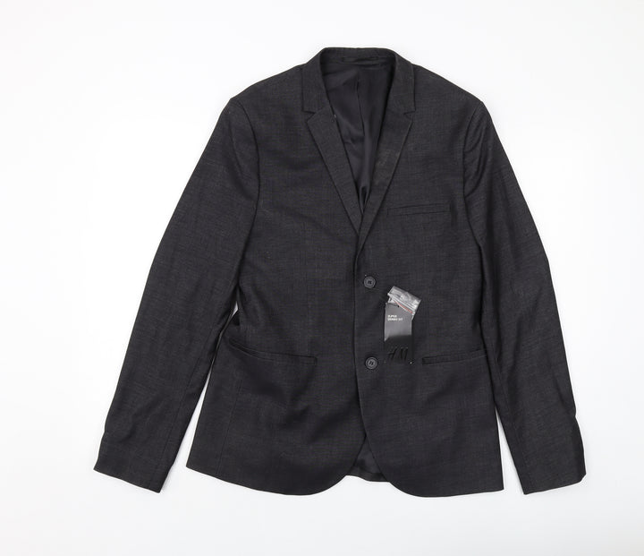 H&M Mens Grey Polyester Jacket Suit Jacket Size 38 Regular
