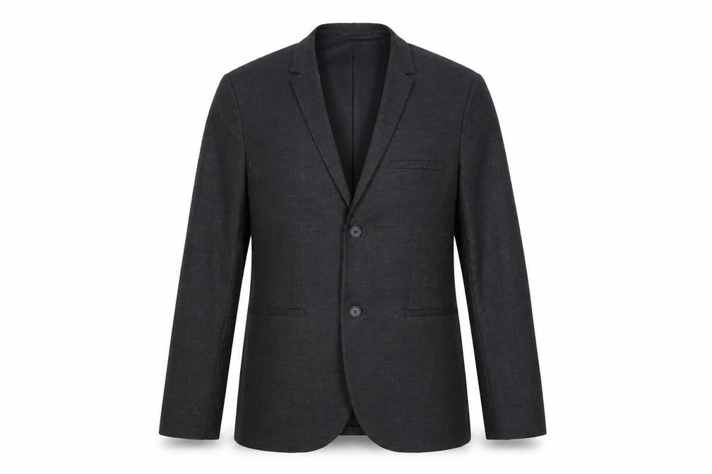 Front view of H&M men’s grey polyester jacket suit jacket, size 38, regular