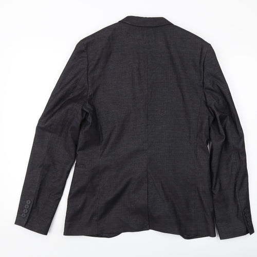 H&M Mens Grey Polyester Jacket Suit Jacket Size 38 Regular