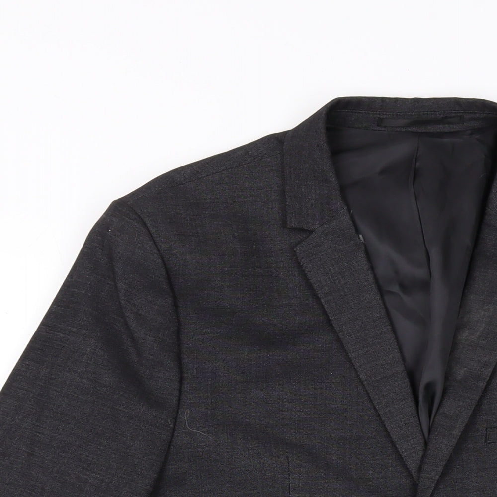 H&M Mens Grey Polyester Jacket Suit Jacket Size 38 Regular