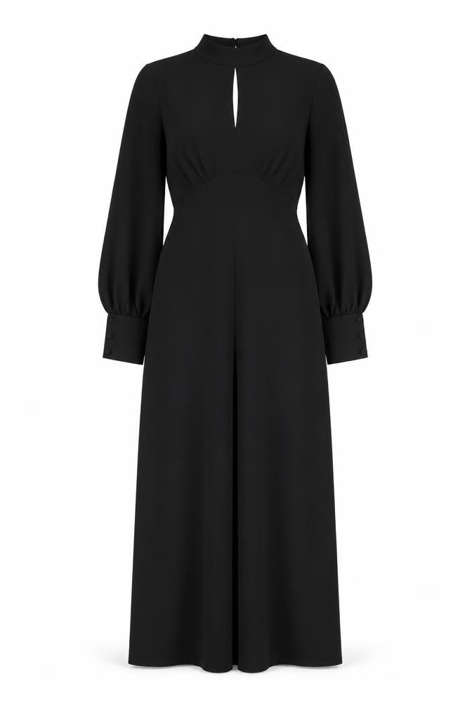 Front view of ASOS women’s black polyester jumpsuit one-piece, size UK 10, zip