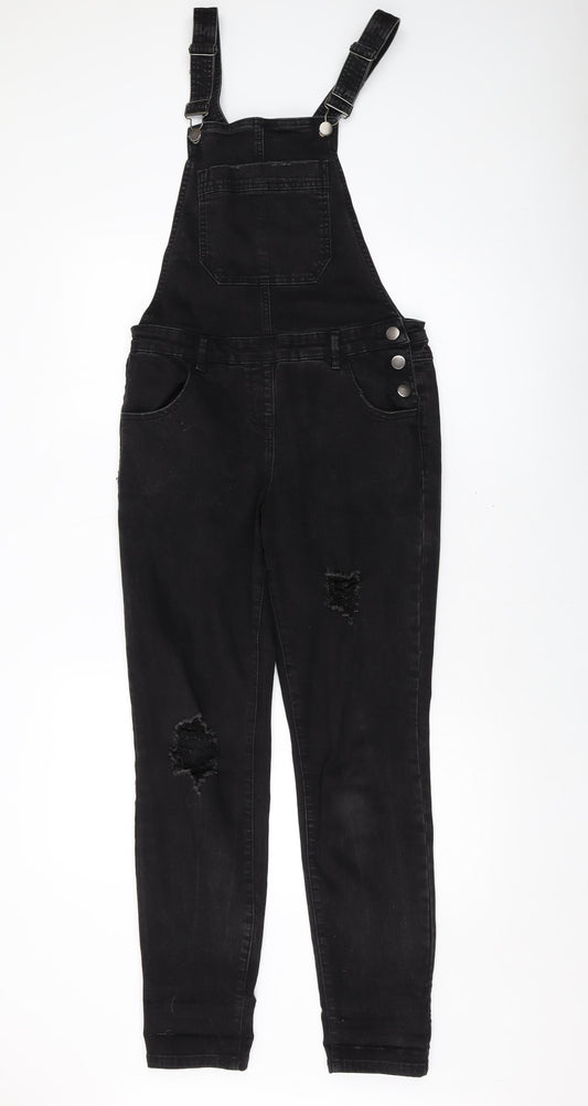 /Denim Womens Black Cotton Dungaree One-Piece Size 10 L29 in Button