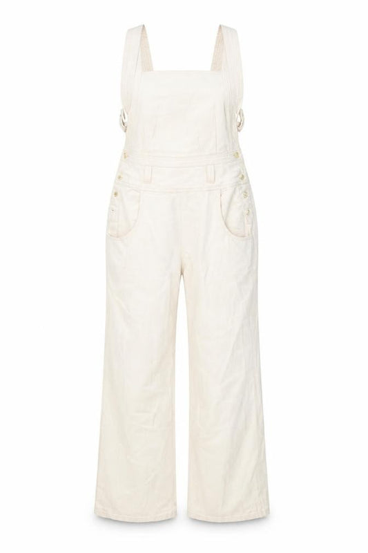 Front view of ASOS women’s beige cotton coverall one-piece, size UK 12, button