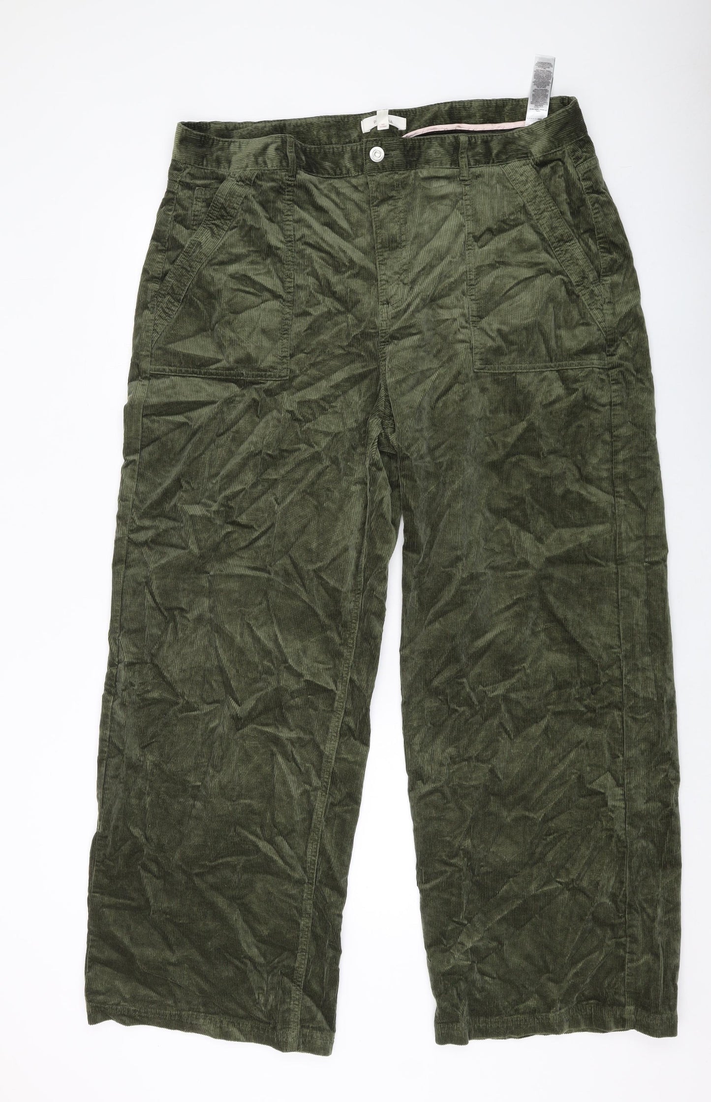 Per Una Womens Green Cotton Trousers Size 20 L30 in Regular Button
