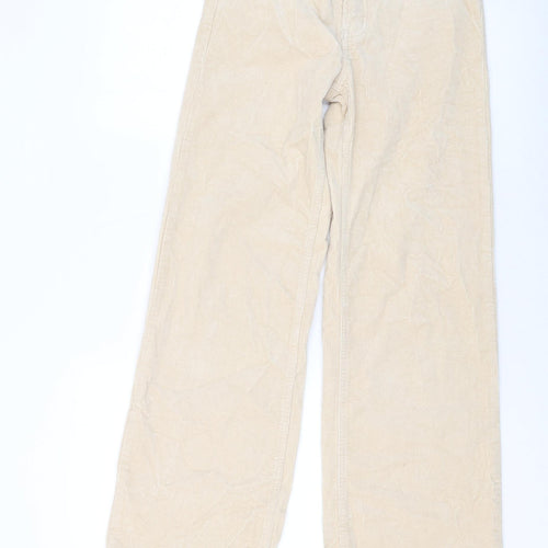 H&,M Womens Beige Cotton Trousers Size 6 L30 in Regular Button